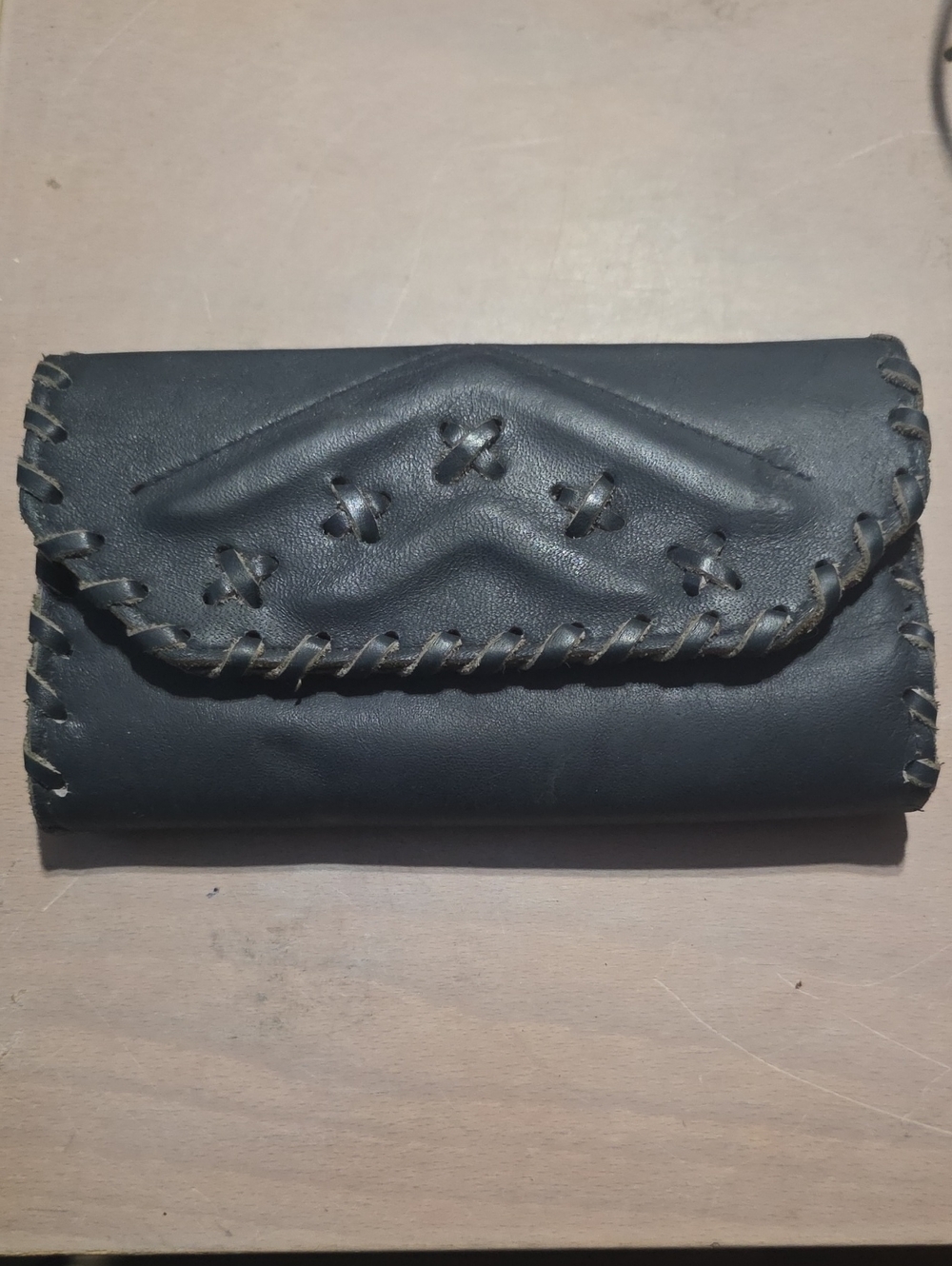 Ladies' Handstitched Leather Wallet Clutch in Navy
